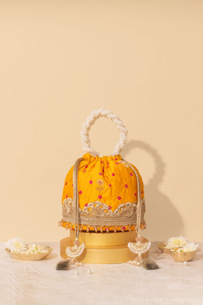 Rumani Bandhani Bucket Bag - Mustard