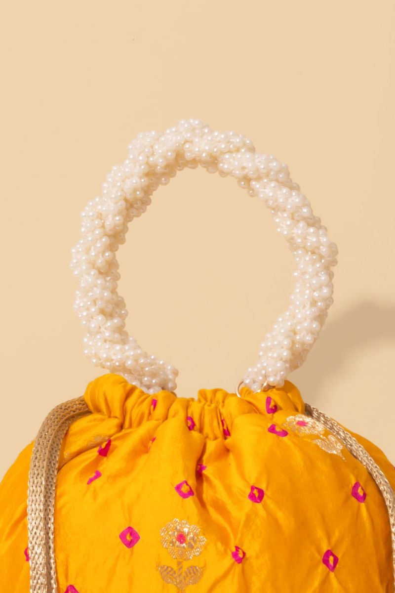 Rumani Bandhani Bucket Bag - Mustard