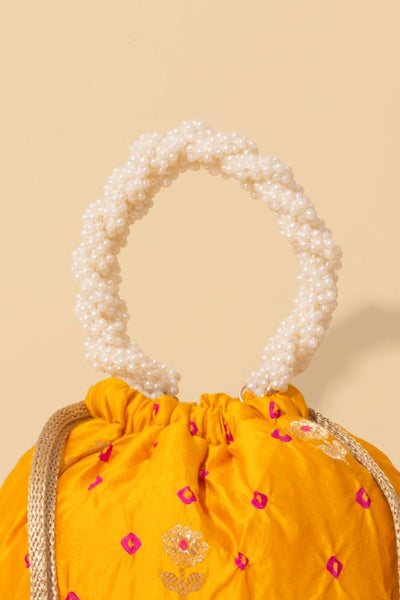 Rumani Bandhani Bucket Bag - Mustard