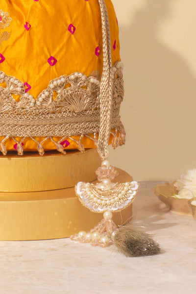 Rumani Bandhani Bucket Bag - Mustard