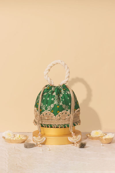 Rumani Bandhani Bucket Bag - Green