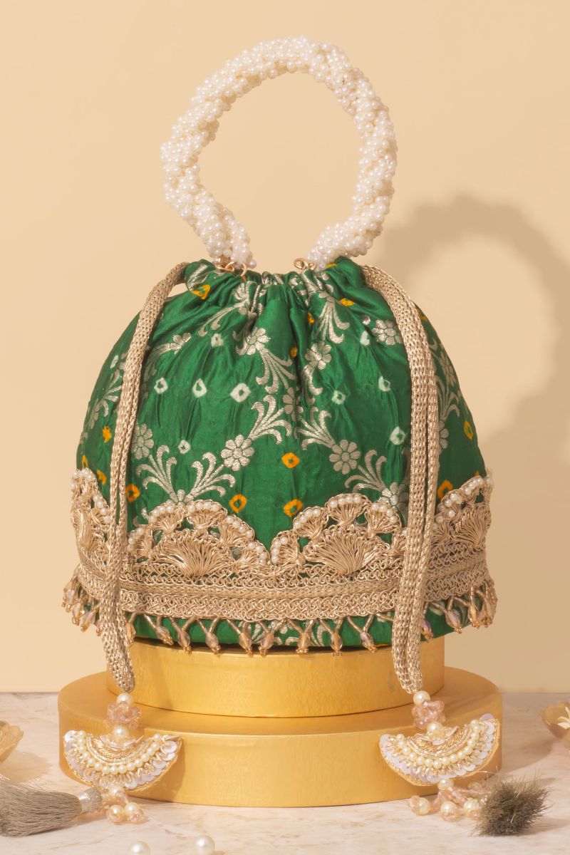 Rumani Bandhani Bucket Bag - Green