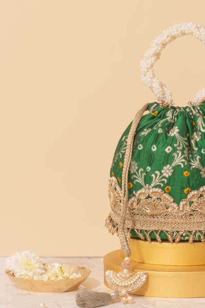Rumani Bandhani Bucket Bag - Green