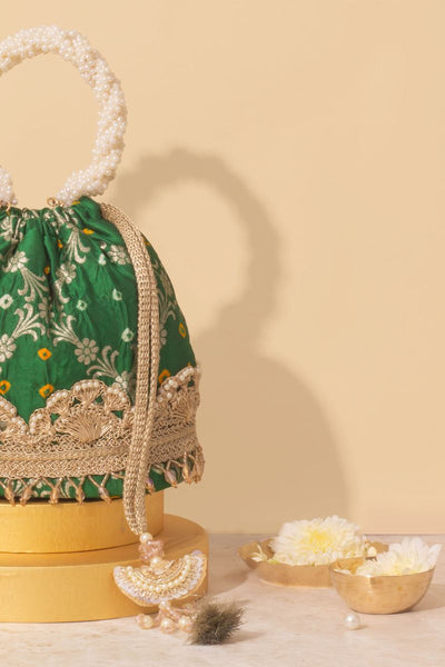 Rumani Bandhani Bucket Bag - Green