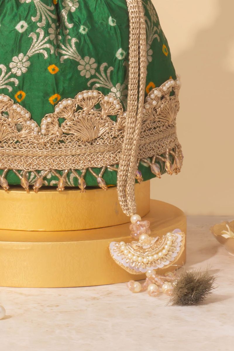 Rumani Bandhani Bucket Bag - Green