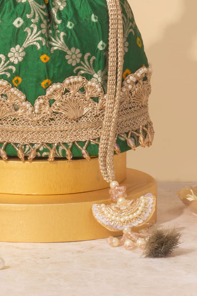 Rumani Bandhani Bucket Bag - Green