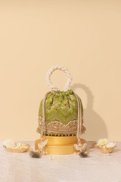 Rumani Bandhani Bucket Bag - Mehendi Green