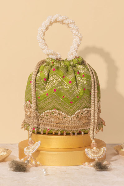 Rumani Bandhani Bucket Bag - Mehendi Green