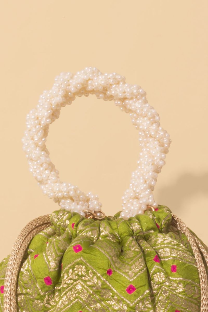 Rumani Bandhani Bucket Bag - Mehendi Green