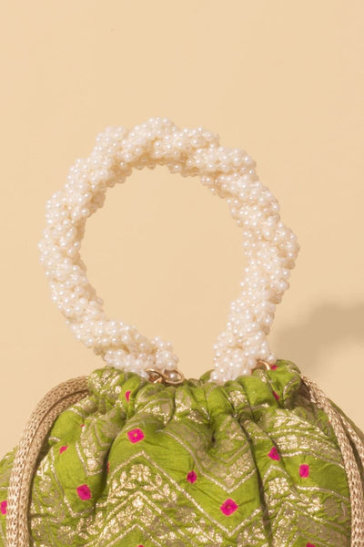 Rumani Bandhani Bucket Bag - Mehendi Green