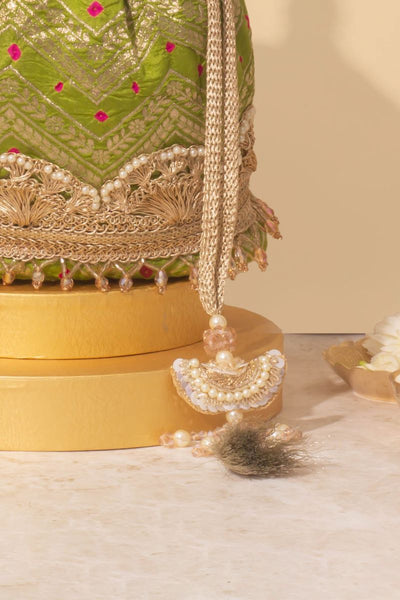Rumani Bandhani Bucket Bag - Mehendi Green