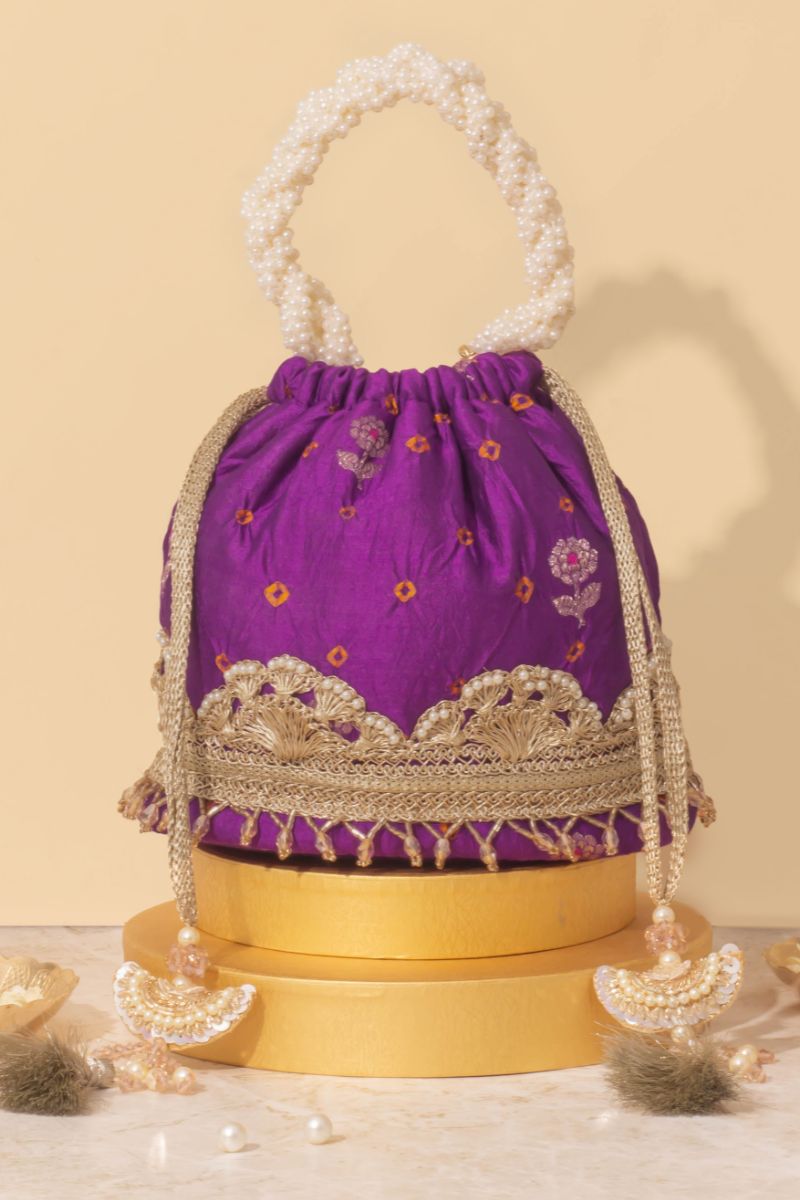 Rumani Bandhani Bucket Bag - Violet