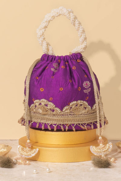 Rumani Bandhani Bucket Bag - Violet