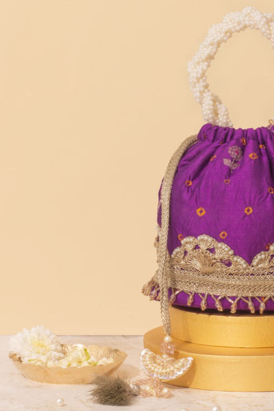 Rumani Bandhani Bucket Bag - Violet