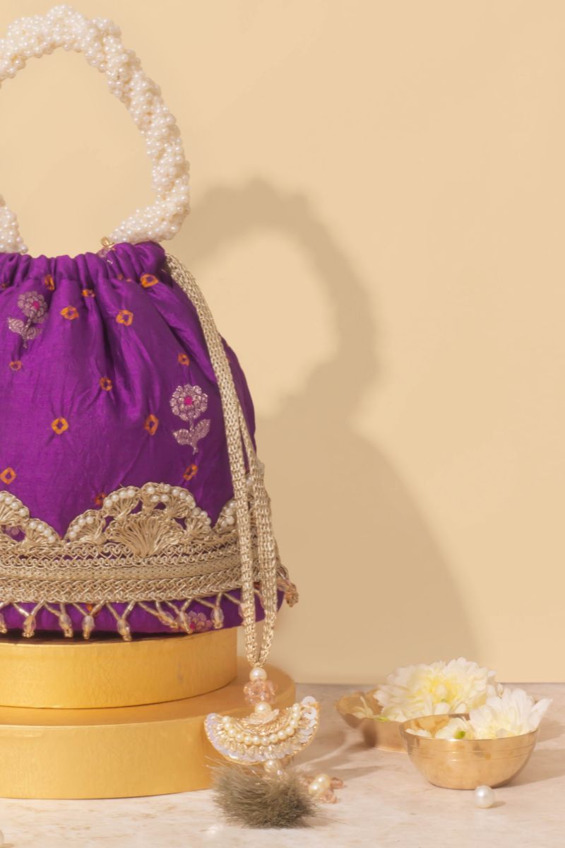 Rumani Bandhani Bucket Bag - Violet