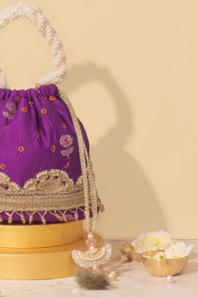 Rumani Bandhani Bucket Bag - Violet