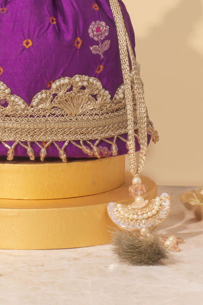 Rumani Bandhani Bucket Bag - Violet