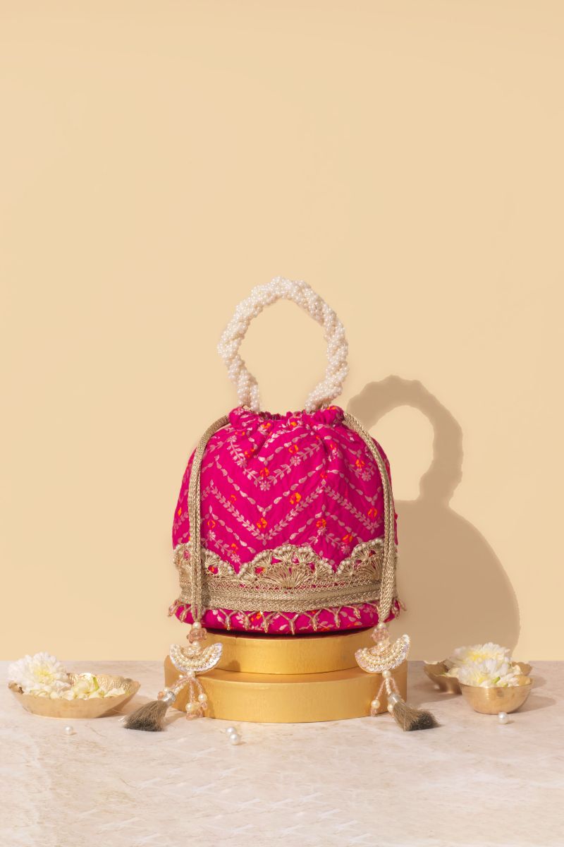 Rumani Bandhani Bucket Bag - Pink