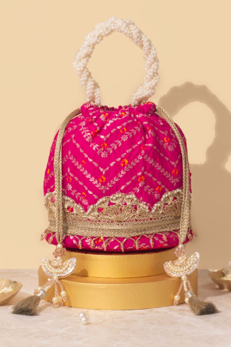 Rumani Bandhani Bucket Bag - Pink