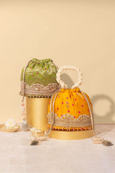 Rumani Bandhani Bucket Bag - Mustard