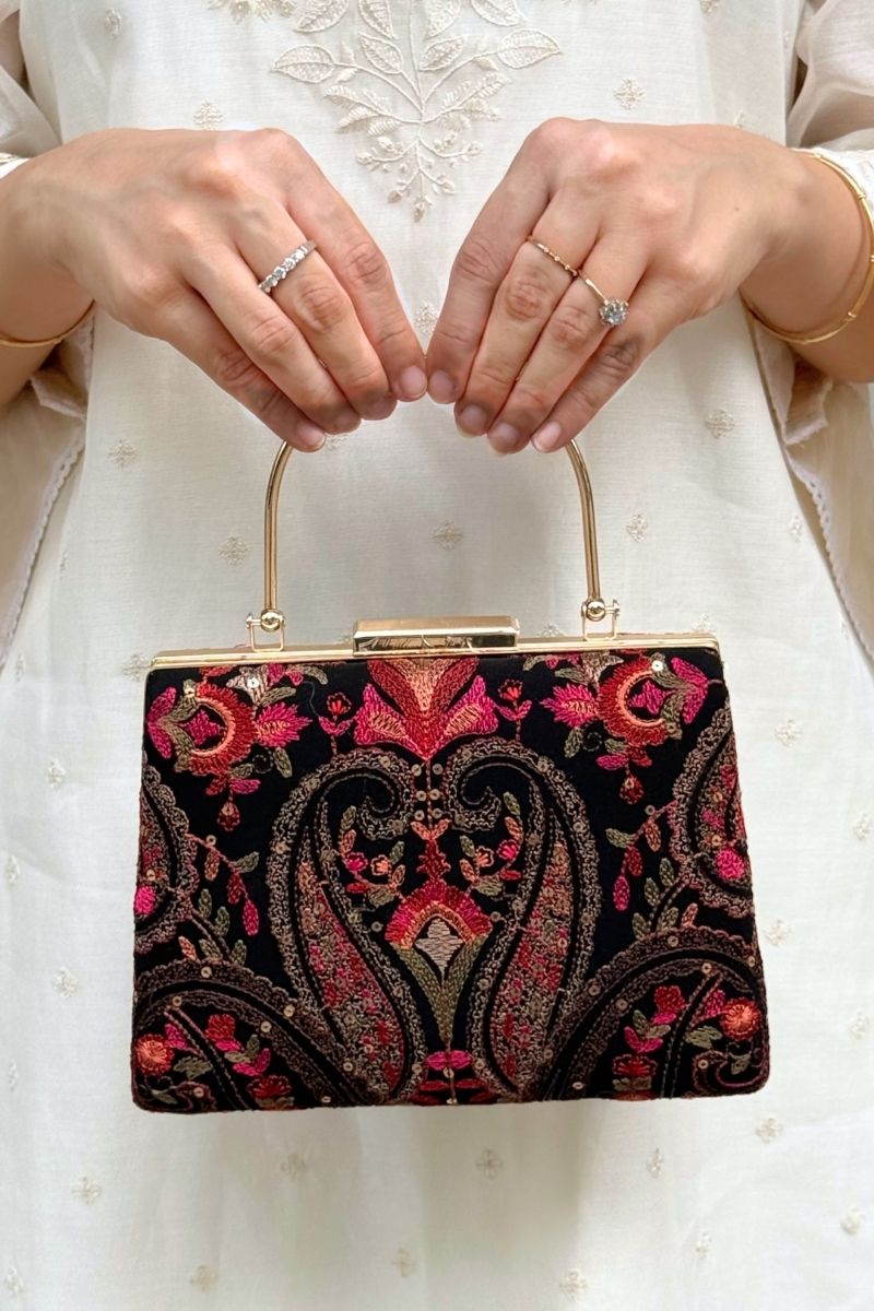 Rumi Embroidered Clutch - Black