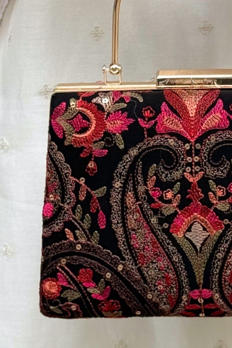 Rumi Embroidered Clutch - Black