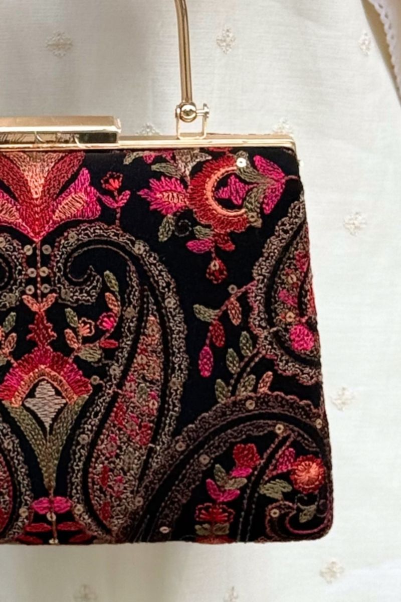 Rumi Embroidered Clutch - Black