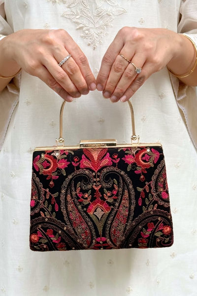 Rumi Embroidered Clutch - Black