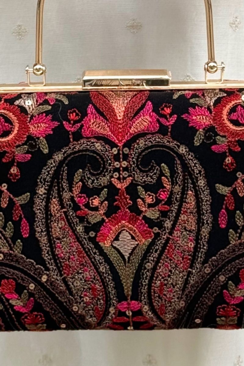 Rumi Embroidered Clutch - Black