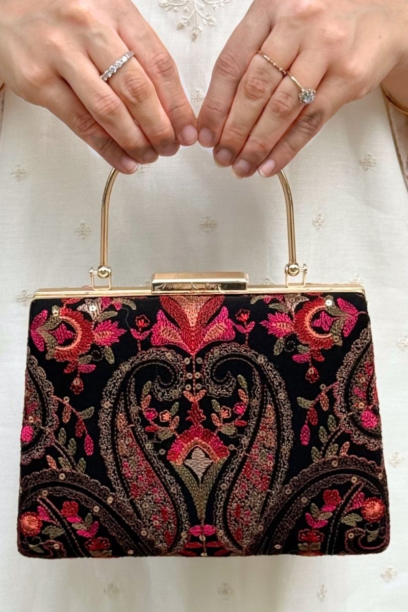 Rumi Embroidered Clutch - Black
