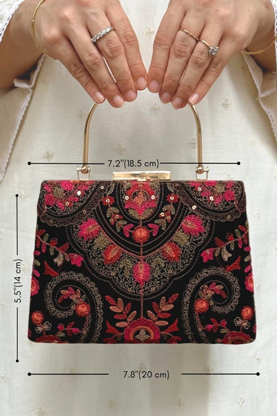 Rumi Embroidered Clutch - Black