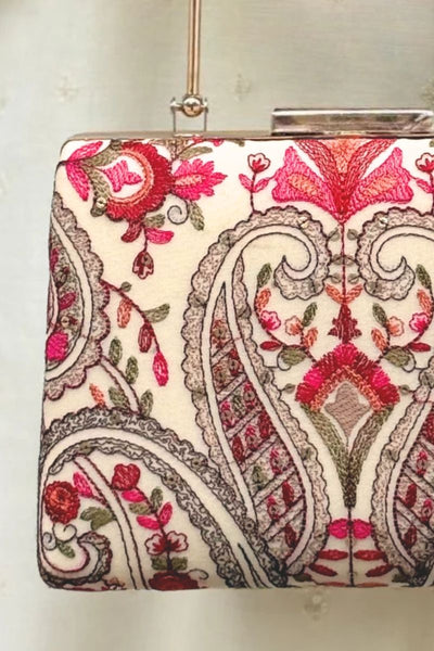 Rumi Embroidered Clutch - Off-white