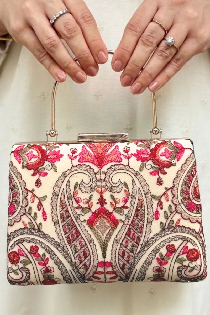 Rumi Embroidered Clutch - Off-white