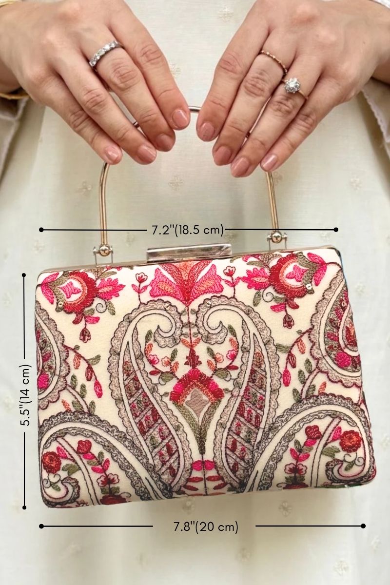 Rumi Embroidered Clutch - Off-white