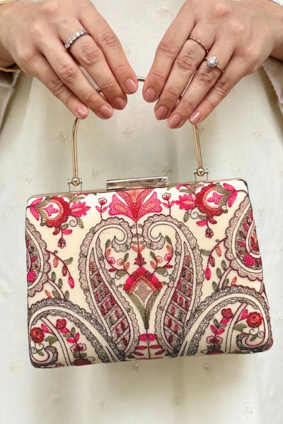 Rumi Embroidered Clutch - Off-white