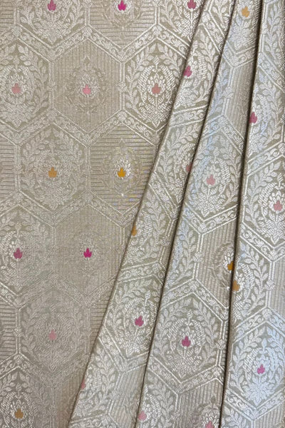 Ruva Handloom Katan Silk with Water Gold Zari with Meena - Cream