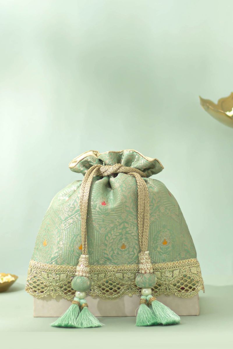 Ruva Silk Potli - Pastel Green