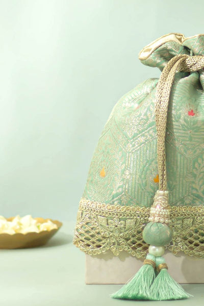 Ruva Silk Potli - Pastel Green