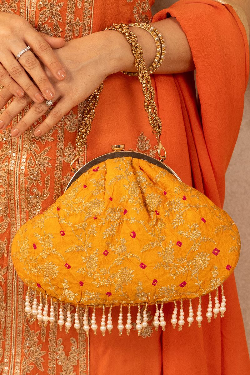Saanvi Bandhani Vintage Purse - Orange