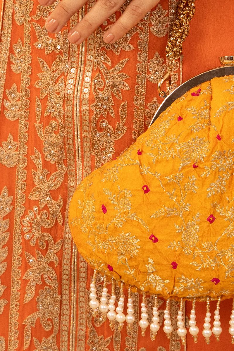 Saanvi Bandhani Vintage Purse - Orange