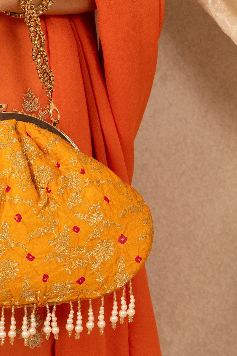 Saanvi Bandhani Vintage Purse - Orange