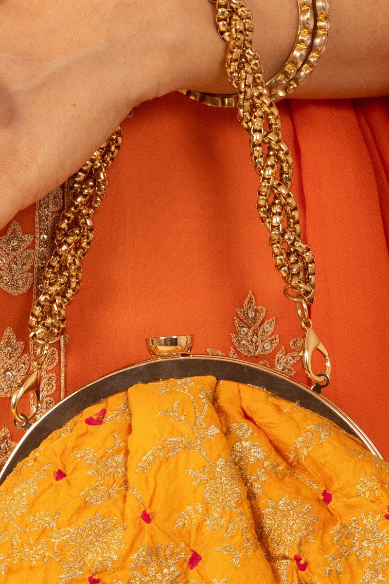 Saanvi Bandhani Vintage Purse - Orange