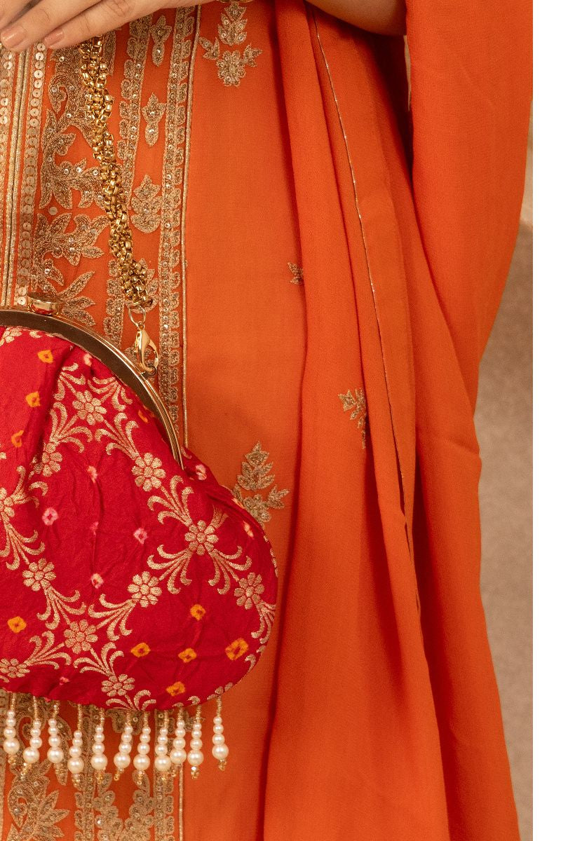Bandhani pure silk vintage purse - Red