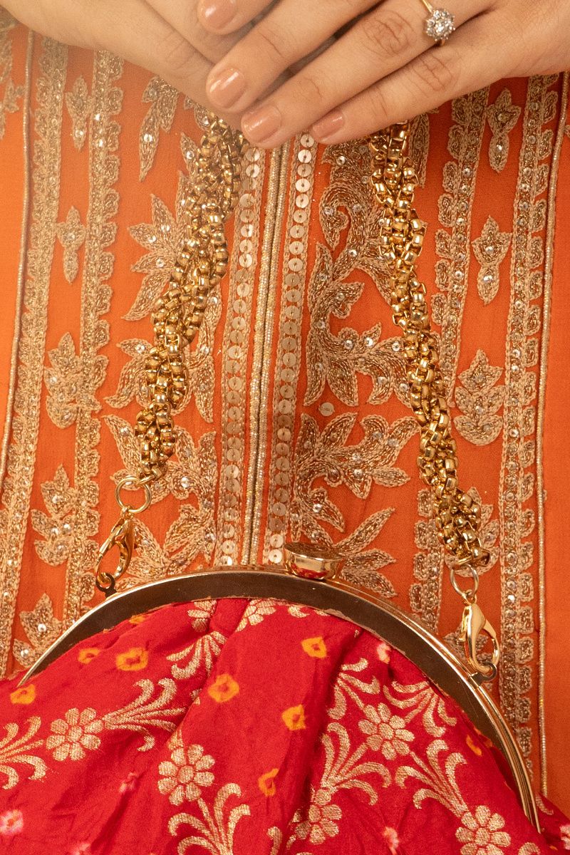 Bandhani pure silk vintage purse - Red