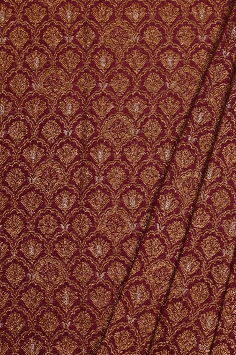 Sohni Handloom Pure Katan Silk Gold Zari Brocade Banarasi Fabric - Violet and Gold