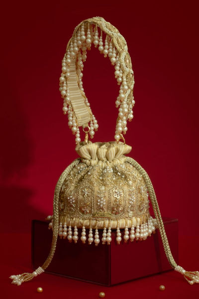 Sajni Pearl Embroidered Mini Potli - Gold