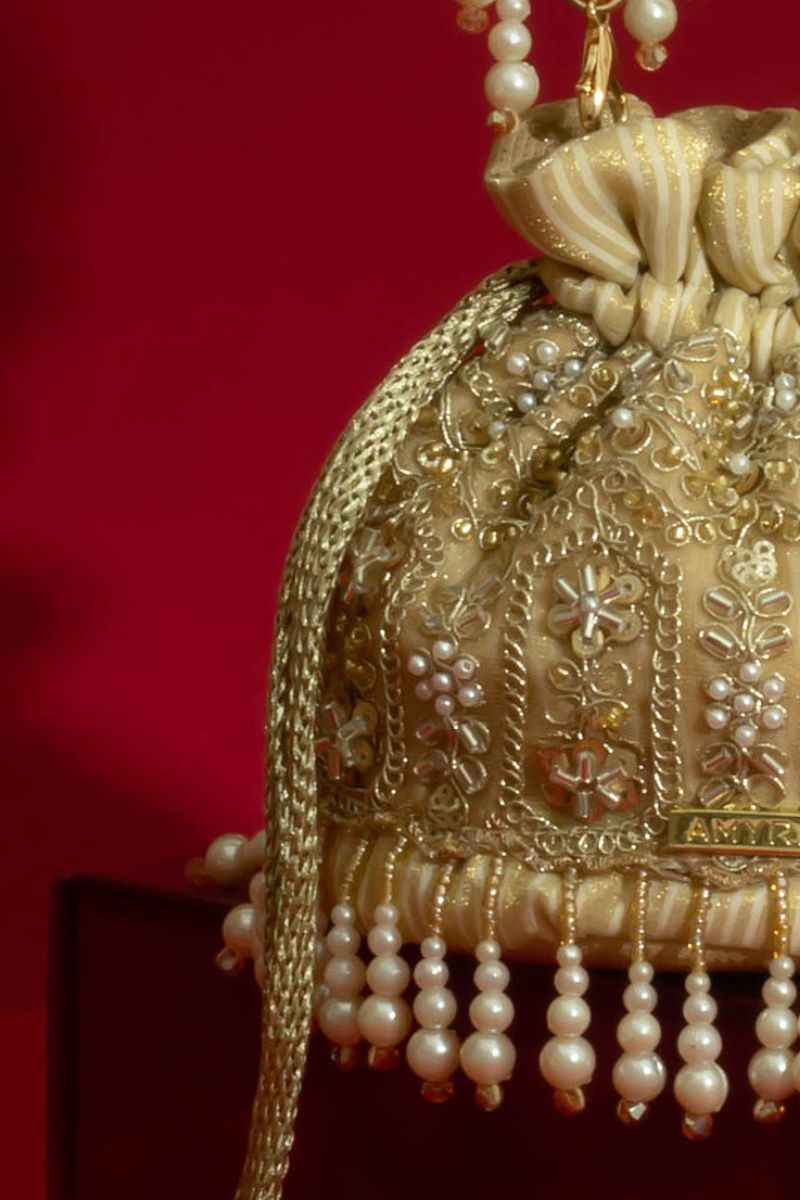 Sajni Pearl Embroidered Mini Potli - Gold