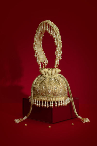 Sajni Pearl Embroidered Mini Potli - Gold