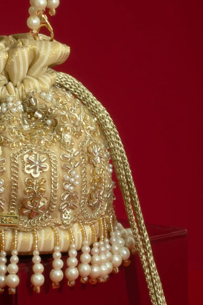 Sajni Pearl Embroidered Mini Potli - Gold