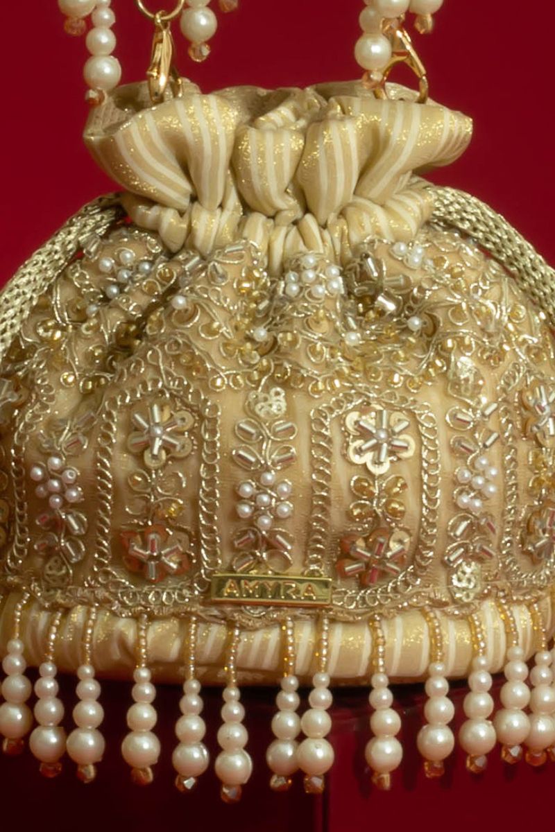 Sajni Pearl Embroidered Mini Potli - Gold